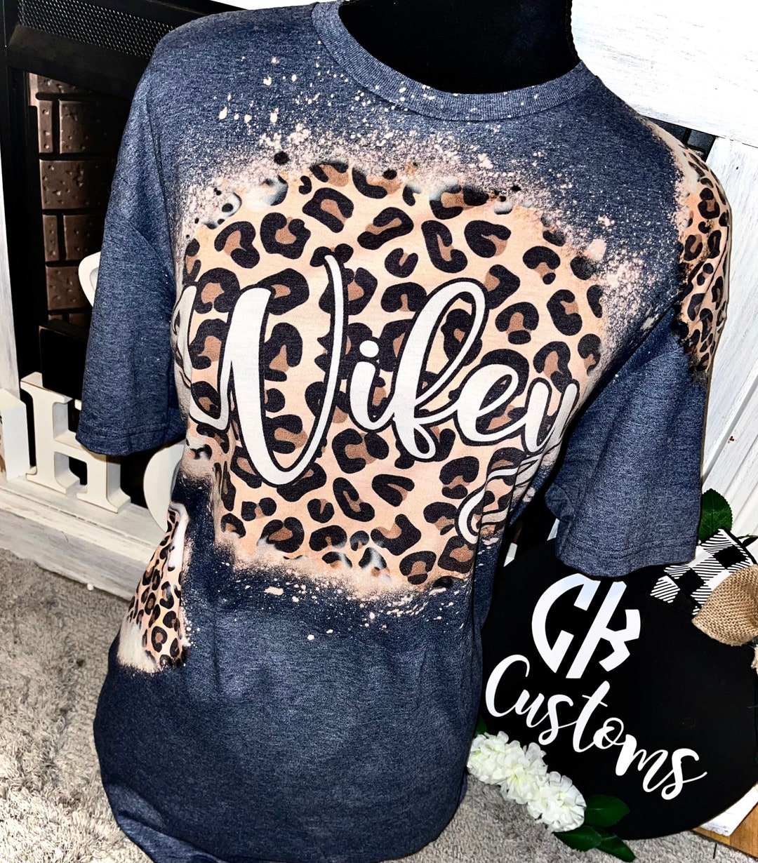 Wifey Leopard Cheetah Print Patches Spots Bleached T Shirt Tee Trendy ...