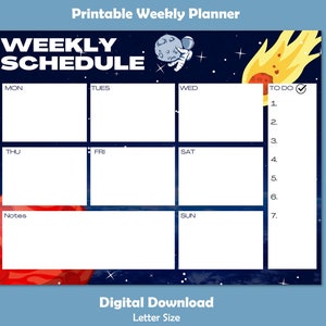 Space Themed Weekly Planner, Weekly Schedule Tracker, Space Theme, Weekly Activity Tracker