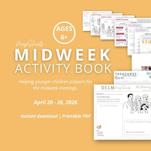 20-26 de abril OCLM / Libro de actividades para la reunión de mitad de semana / Mayores de 6 años / Hojas de preparación / JW / Descarga digital / Imprimible / Hojas de trabajo