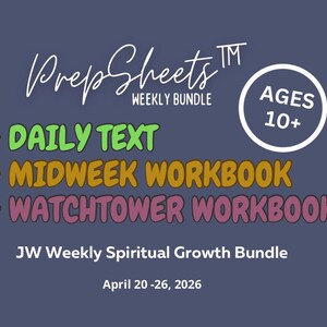 Paquete de hojas de trabajo semanales de JW para niños del 20 al 26 de abril / Texto diario, OCLM y estudio de La Atalaya /