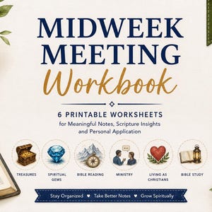 Midweek Meeting Workbook | 6 Printable Meeting Worksheets | Bible Study Notes | Personal Study Journal | Digital PDF Download
