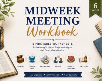 Midweek Meeting Workbook | 6 Printable Meeting Worksheets | Bible Study Notes | Personal Study Journal | Digital PDF Download