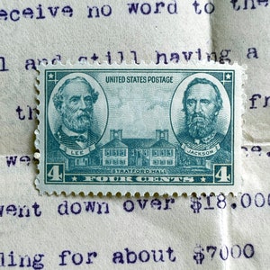Army-Navy Commemoration | 1937 | Vintage US Postage Stamps | Face Value 4 Cents | Scott 788 | Robert Lee, Stonewall Jackson, Stratford Hall