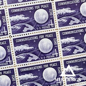 Project Echo I | 1960 | Vintage US Postage Stamps | Face Value 4 Cents | Scott 1173 | Balloon Communications Satellite, Space, Map