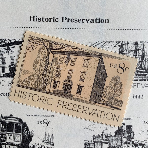 Stephen Decatur House | 1971 | Vintage US Postage Stamps | Face Value 8 Cents | Scott 1440 | Lafayette Square, Washington DC, Federal Style