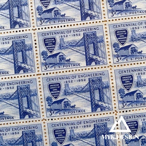 Society of Civil Engineers | 1952 | Vintage US Postage Stamps | Face Value 3 Cents | Scott 1012 | Bridge, Construction, Science, Technology