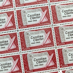 Carolina Charter, 300th Anniversary | 1963 | Vintage US Postage Stamps | Face Value 5 Cents | Scott 1230 | Colonies, Revolutionary, British