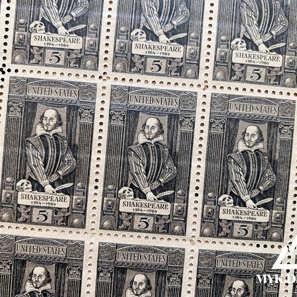 William Shakespeare | 1964 | Vintage US Postage Stamps | Face Value 5 Cents | Scott 1250 | Author Playwright Writer Literature Romeo Juliet