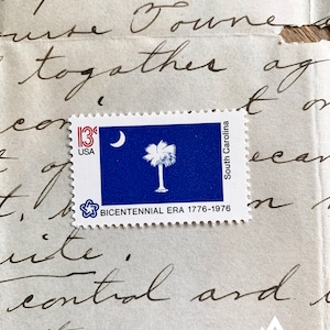 South Carolina State Flag | 1976 | Vintage US Postage Stamps | Face Value 13 Cents | Scott 1640 | United States, America, Liberty, Palmetto