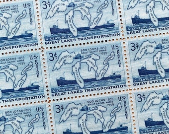 Soo Locks | 1955 | Vintage US Postage Stamps | Face Value 3 Cents | Scott 1069 | Great Lakes, Sault Ste Marie, Michigan, Ontario, Superior