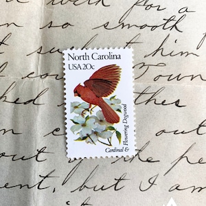 North Carolina State Bird and Flower: Cardinal and Flowering Dogwood | 1982 | Vintage US Postage Stamps | Face Value 20 Cents | Scott 1985