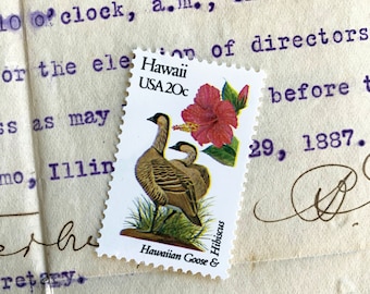 Hawaii State Bird and Flower: Hawaiian Goose and Hibiscus | 1982 | Vintage US Postage Stamps | Face Value 20 Cents | Scott 1963