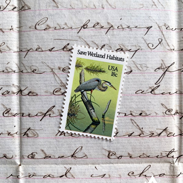 Great Blue Heron Save Wetland Habitats | 1981 | Vintage US Postage Stamps | Face Value 18 Cents | Scott 1921 | Wildlife, Fauna, Conservation