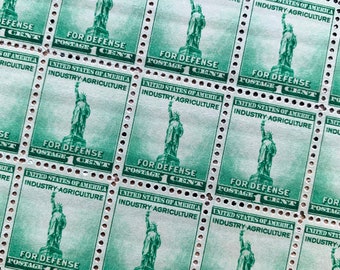National Defense: Industry/Agriculture | 1940 | Vintage US Postage Stamps | Face Value 1 Cent | Scott 899 | Statue of Liberty, Freedom, FDR