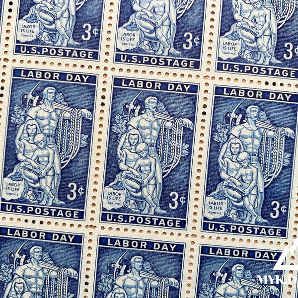 Labor Day | 1956 | Vintage US Postage Stamps | Face Value 3 Cents | Scott 1082 | Union, Workers, AFL-CIO, Family, September Holiday