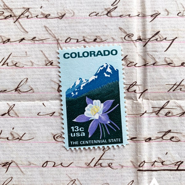 Colorado Statehood | 1977 | Vintage US Postage Stamps | Face Value 13 Cents | Scott 1711 | Rocky Mountain, Columbine, West, Centennial