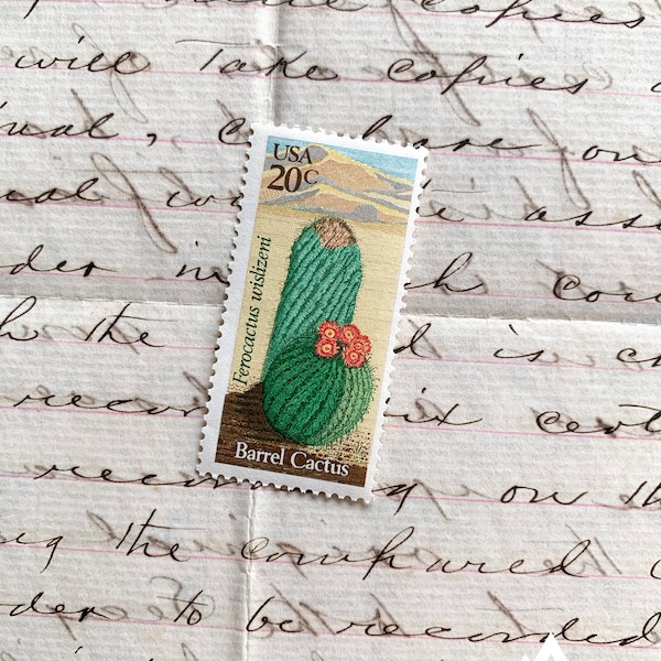 Desert Cacti | 1981 | Vintage US Postage Stamps | Face Value 20 Cents | Scott 1942 | Plant, Barrel, Saguaro, Agave, Beavertail, Flower, West
