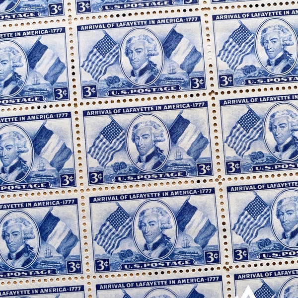 LaFayette | 1952 | Vintage US Postage Stamps | Face Value 3 Cents | Scott 1010 | French, Revolutionary War, Flag, Cannon, Colonies, Military