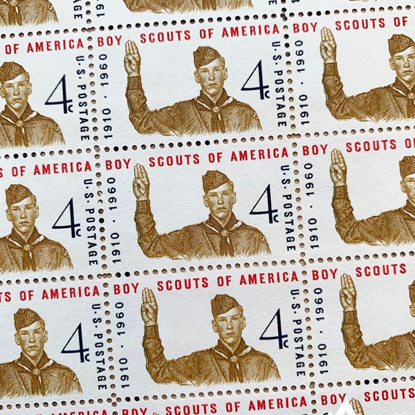 Boy Scouts | 1960 | Vintage US Postage Stamps | Face Value 4 Cents | Scott 1145 | Baden-Powell, Be Prepared, Cub, Oath, Venturing, Jubilee