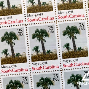 South Carolina Palmetto Tree | 1988 | Vintage US Postage Stamps | Face Value 25 Cents | Scott 2343 | Constitution Ratification Bicentennial