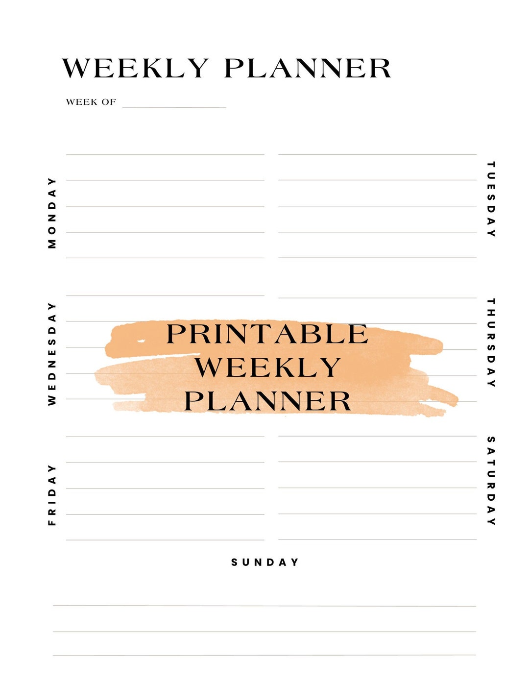 PRINTABLE Weekly Calendar Planner Etsy
