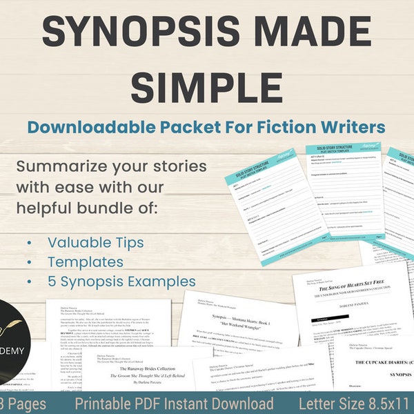 Synopsis Made Simple For Fiction Writers Bundle | Synopsis Examples | Plot Template | Downloadable Packet | Digital or Printable Templates