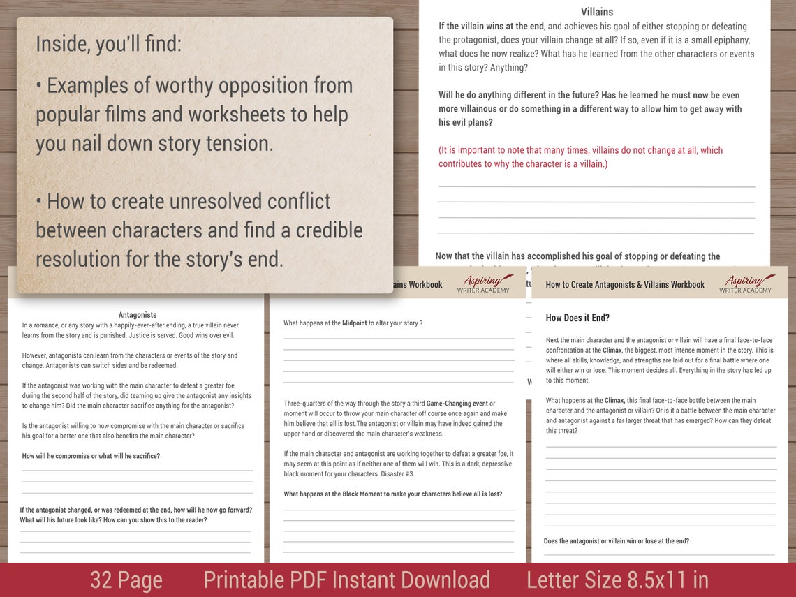 How to Create Antagonists & Villains Workbook Character - Etsy
