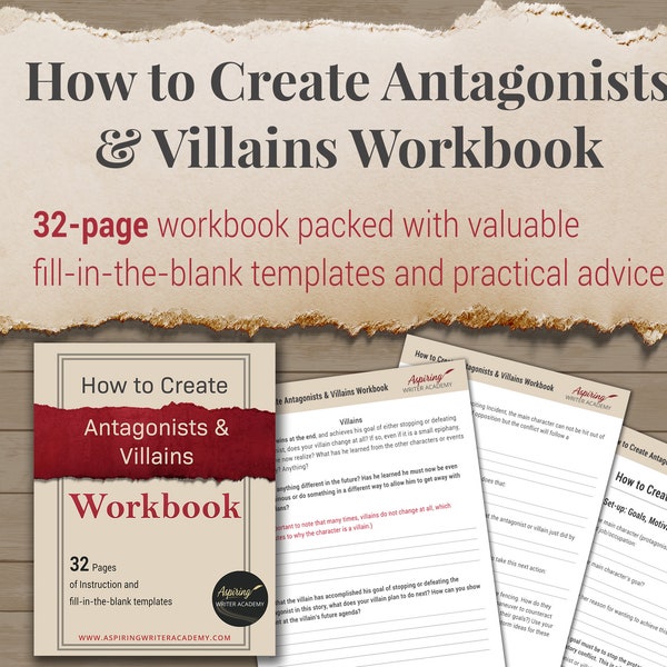 How to Create Antagonists & Villains Workbook |  Character Template Sheets | Digital or Printable Writing Workbook|  Villain Workbook |