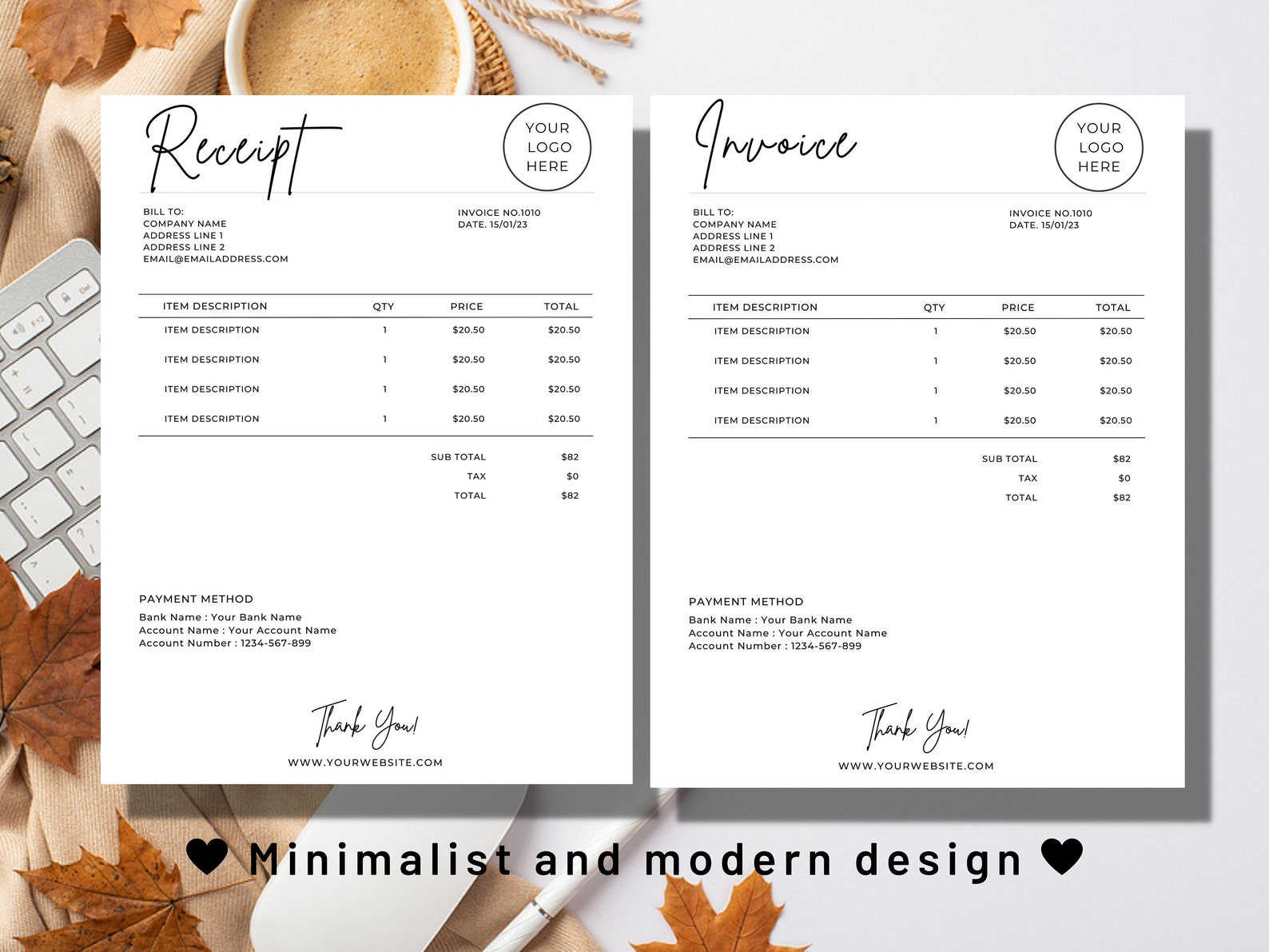 Minimalist Invoice Template, Receipt Template, Invoice Template for ...