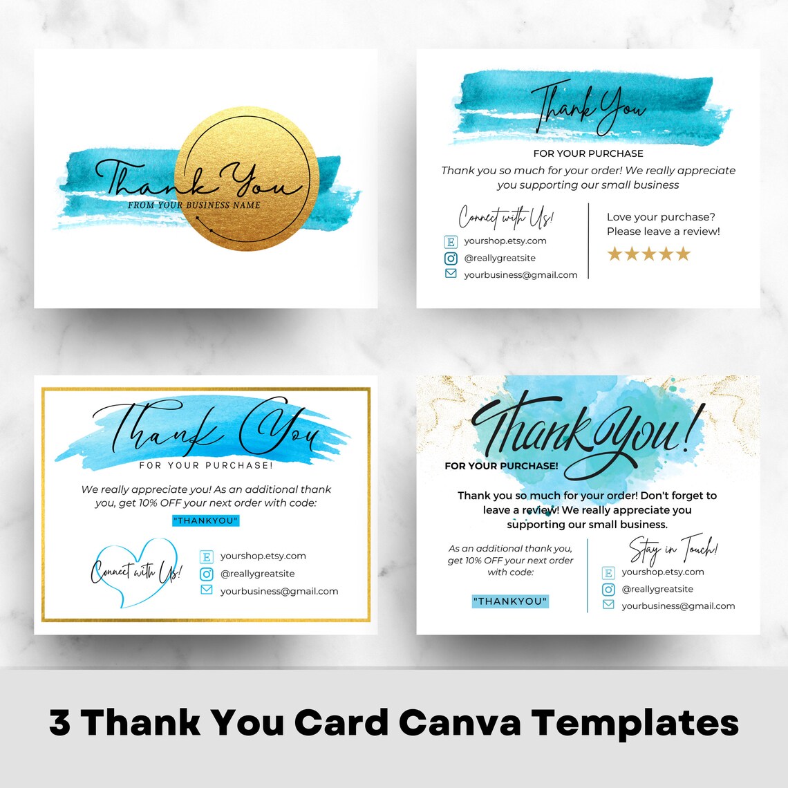 Business Thank You Card Canva Template Blue 3 Editable - Etsy