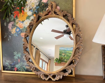 Ornate Vintage Hollywood Regency Oval Wall Mirror 36x28