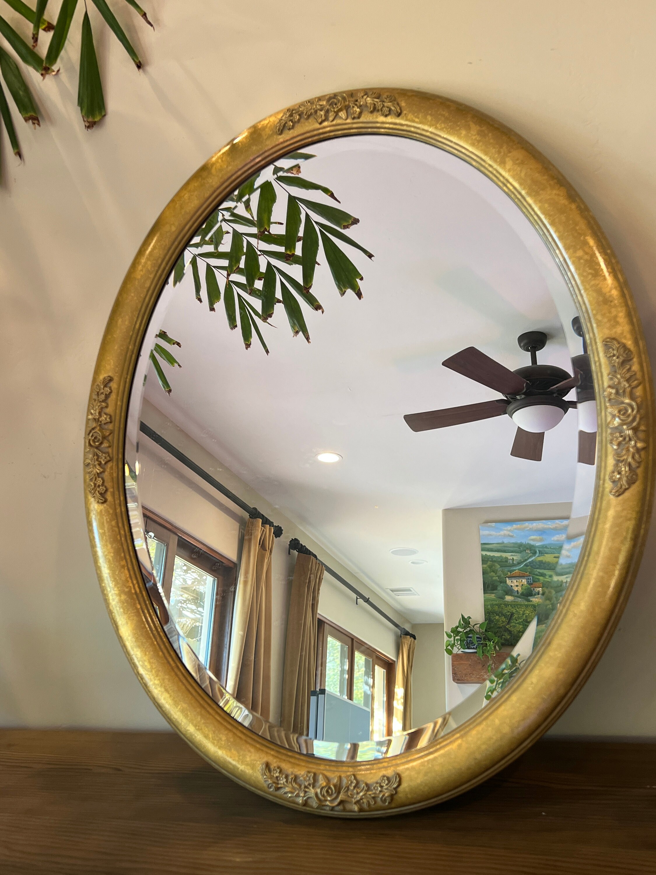 Gold Giltwood Oval Wall Mirror With Carved Roses 26x32 Etsy