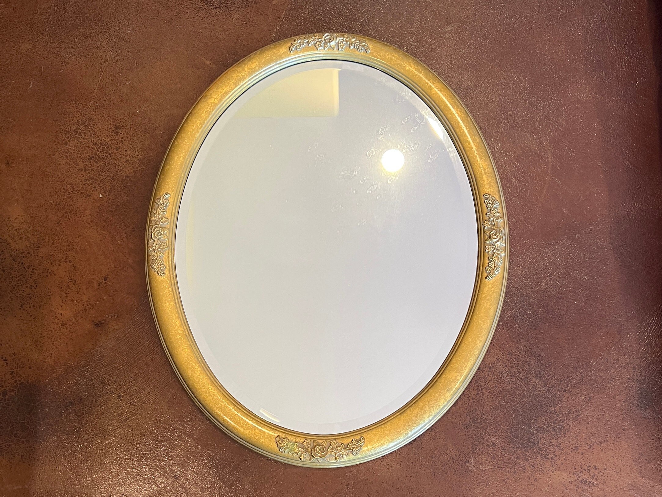 Gold Giltwood Oval Wall Mirror With Carved Roses 26x32 Etsy