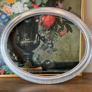 Silver Leaf with Black Antique Hand Finished Oval Frame, Fits Art Size: 22x28