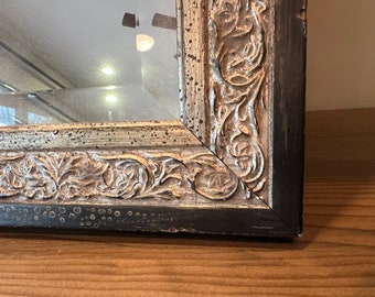 Distressed Italian Style Black and Silver Gilded Mirror, 29x35