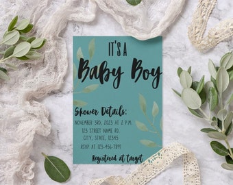 It's A Boy Baby Shower Invitation, Baby Boy Shower Invite, Baby Shower Digital Template, Pregnancy Announcement
