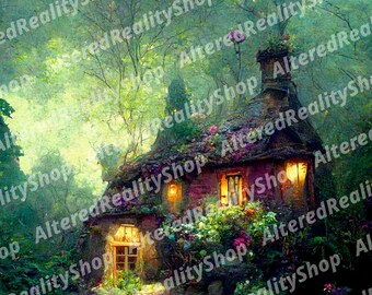 4 Images of a Cottage in a Garden, Digital Download