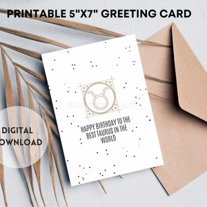 Taurus Zodiac Sign Birthday Card, Taurus card, HappyBirthday, Gift for Birthday, Digital Download, Printable greeting card, Taurus bday card