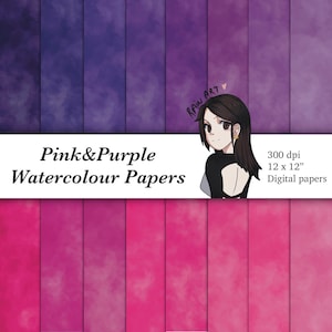 Pink & Purple Watercolor Paper Textures: 12x12 Scrapbook Paper (Digital Download)
