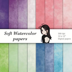 Soft Watercolor Texture Digital Paper Pack: 12x12 Scrapbook (JPG, PNG, PDF) (Digital Download)