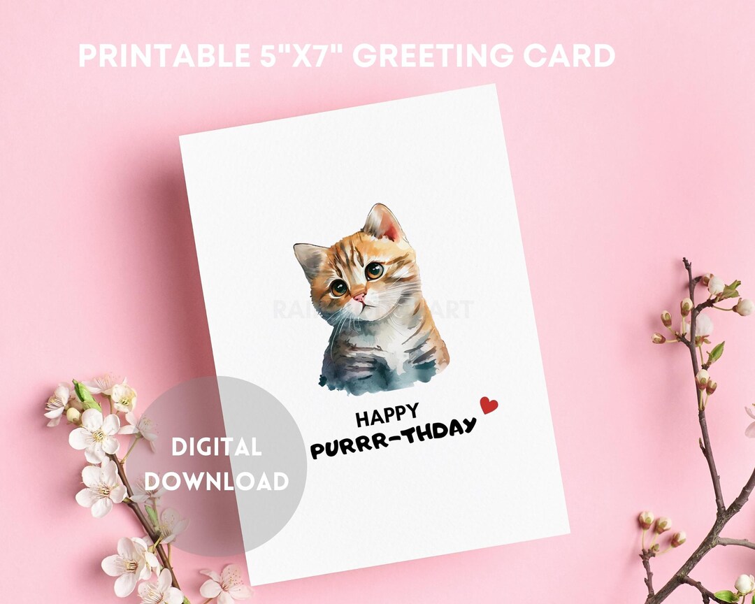 Cute Cat, Kitty Birthday Card, Cat Card, Happybirthday, Gift for ...