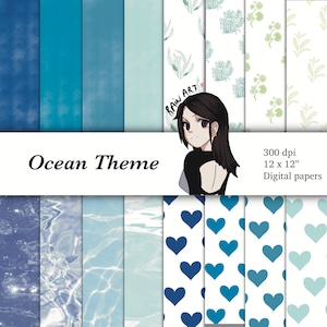 16 Ozean Thema Textur digitale Papiere, kommerzielle Nutzung Sofortiger Download Ozean Thema digitale Papier Pack, Ozean Thema Papier Planer Papiere