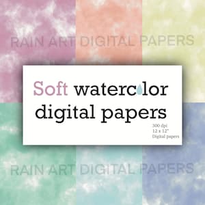 6 Soft Watercolor Texture Digital Papers, Commercial Use Instant Download Watercolour Digital Paper Pack, Watercolor Paper Planner Papers