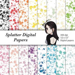 Watercolor Splatter Texture Papers: Digital Paper Pack (JPG, PNG, PDF)