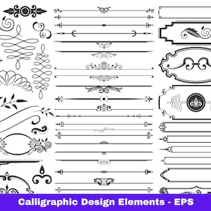 Decorative Set Of Calligraphic Design Elements - EPS - Instant Download