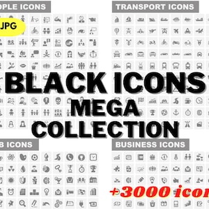 Black Icons Mega Collection | 3000+ icons | EPS JPG | Icon Bundle Pack | Instant Download