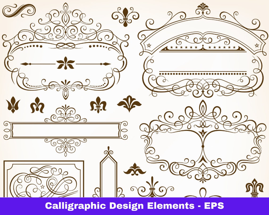 Decorative Set of Calligraphic Design Elements EPS Instant Download