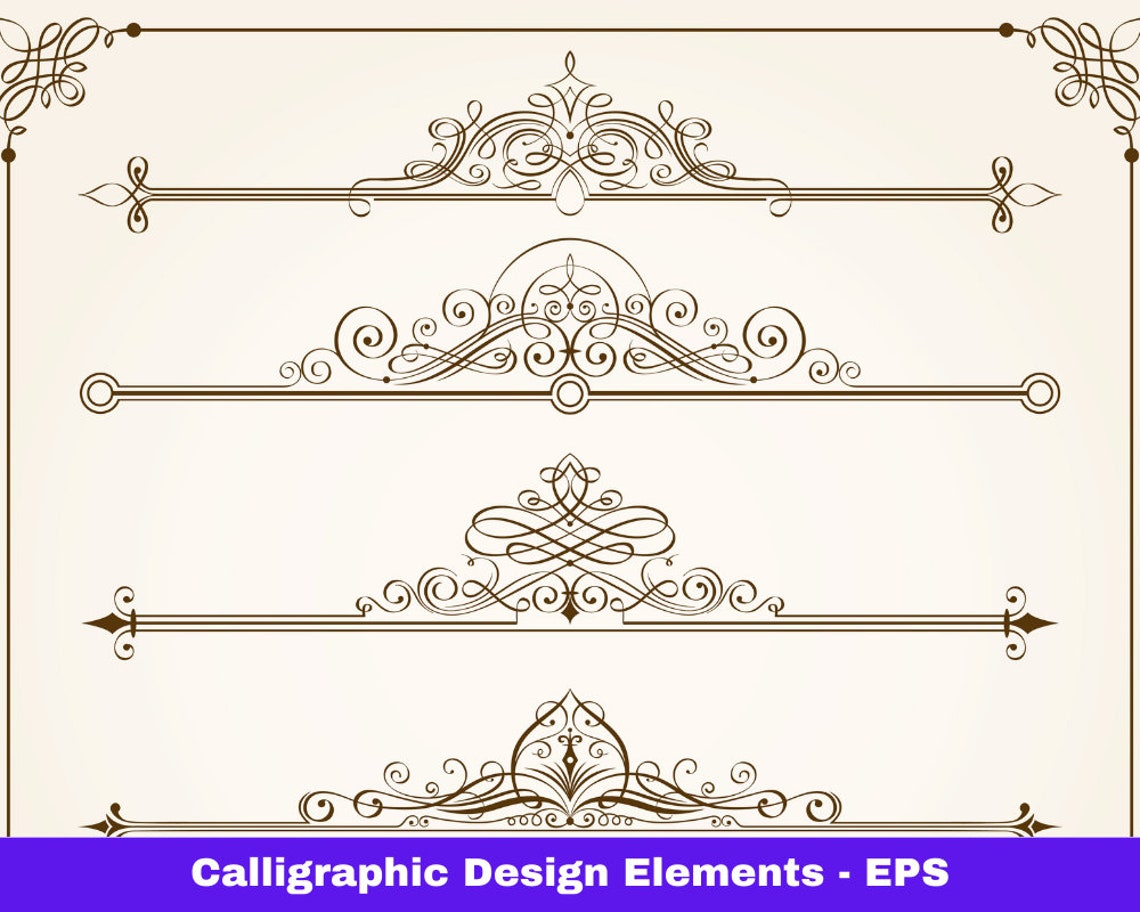 Decorative Set of Calligraphic Design Elements EPS Instant Download