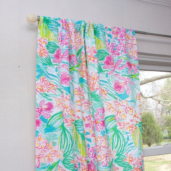 Window Curtain Panel (Sold by 1) - Lining is Optional - Pink Orchids Tropical Nursery, Bedroom Window, Kids Room Décor, Window Treatments