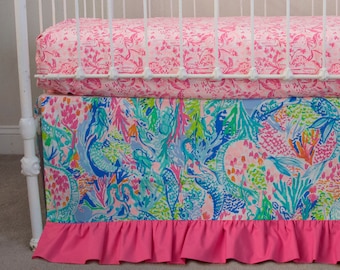 Faldón de cuna, decoración para habitación infantil, funda para cambiador, manta, cenefa - Mermaid Cove Nursery